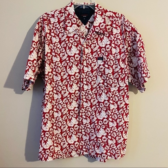 Tommy Jeans Short Sleeve Red Floral Hawaiian Shirt - Picture 1 of 7